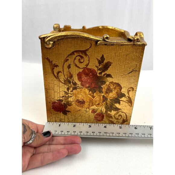 VTG Floral Golden Tissue Box Cover Home Decor Painted Croscill - Picture 8 of 13